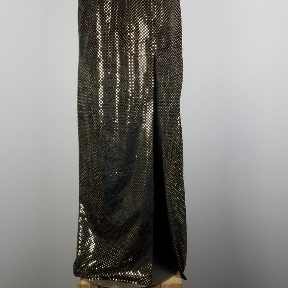 90's Vintage Velveteen Gold Confetti Sequin Evening Gown by J Reynolds Designs - Picture 7 of 11